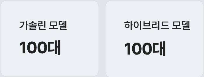 가솔린 모델 100대, 하이브리드 모델 100대